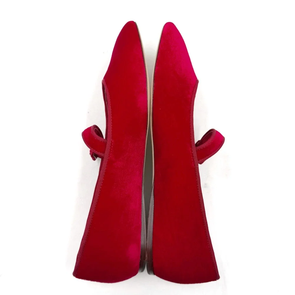Loeffler‎ Randall Ginger Red Velvet Mary Jane Flats Square Toe Ballet Sz 9